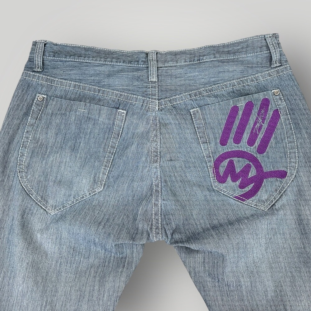 Miskeen Jeans Mens 44x33 Embroidered Wide Leg Hip Hop Y2K Baggy Denim